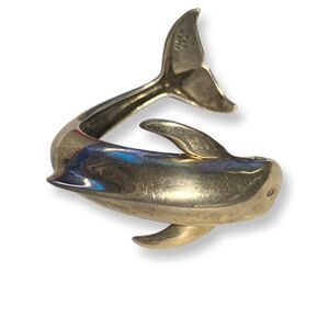 Vintage Sterling Silver Kabana Huge Leaping Dolphin Cuff Bracelet size 7